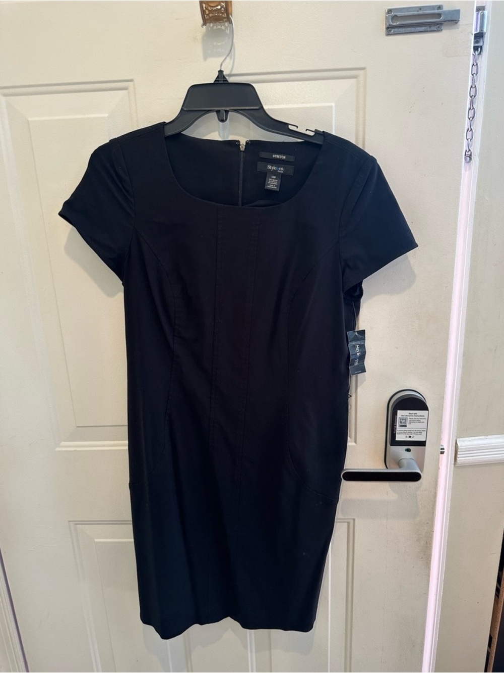 Express Black Short-Sleeve Sheath Dress with Scoop Neck